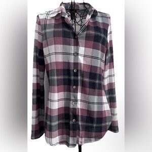 Rue21 Flannel Plaid Shirt Long Sleeve Button Up Womens Size Medium Purple Top